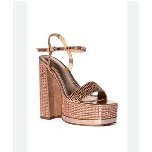 Azalea Wang Catriona Platform Heels Womens Size 11 Rose Gold Strappy Blo Sandals